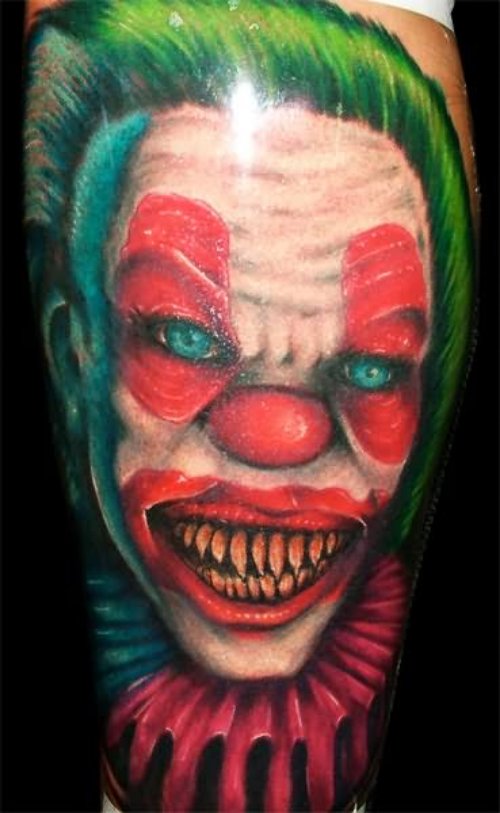 Color Ink Evil Clown Head Tattoo