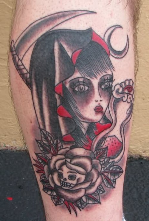 Color Ink Evil Reaper Girl Tattoo
