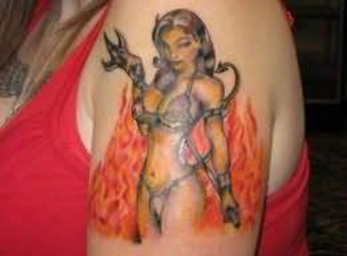 Flaming Evil Girl Tattoo