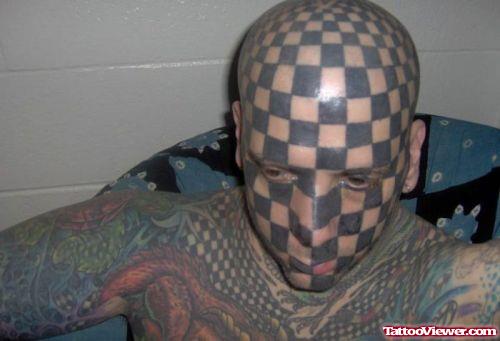 Extreme Chess Tattoo on Man Face and Head