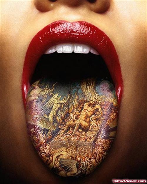 Extreme Tongue Tattoo For Girls