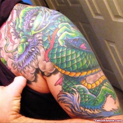 Colored Dragon Extreme Tattoo On Shoulder