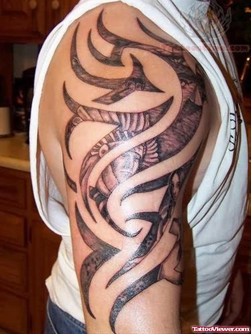 Grey Ink Tribal Extreme Tattoo For Men