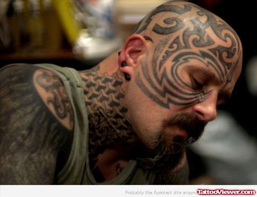 Extreme Tribal Head Tattoo For Men