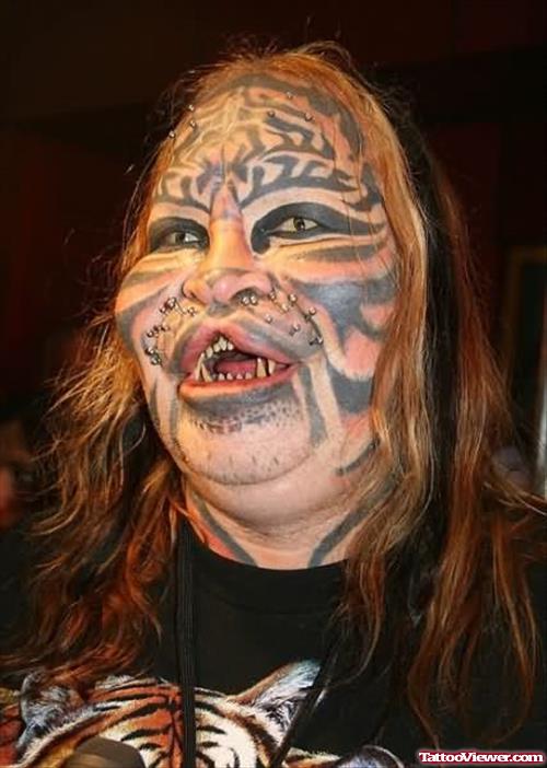 Extreme Tribal Cat Face Tattoo For Women