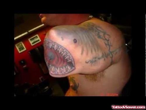 Extreme Shark Tattoo On Left Arm