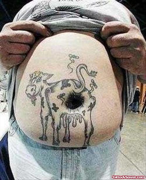 Extreme Cow Ass Hole Tattoo On Belly