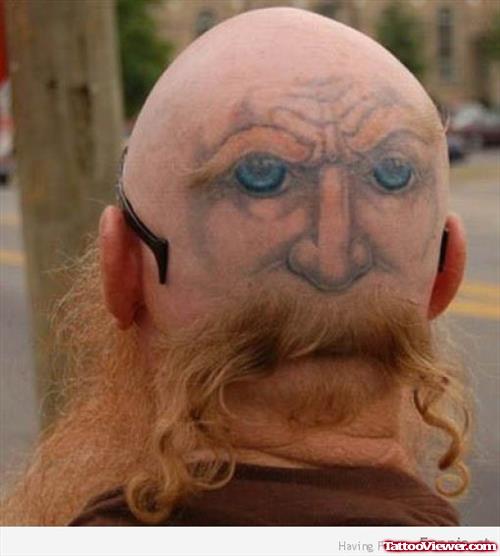 Crazy Extreme Face Tattoo On Man Back Head