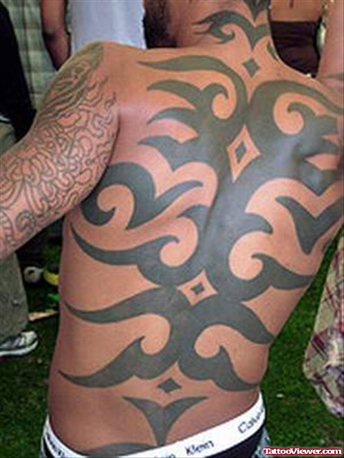 Black Tribal Extreme Tattoo On Back