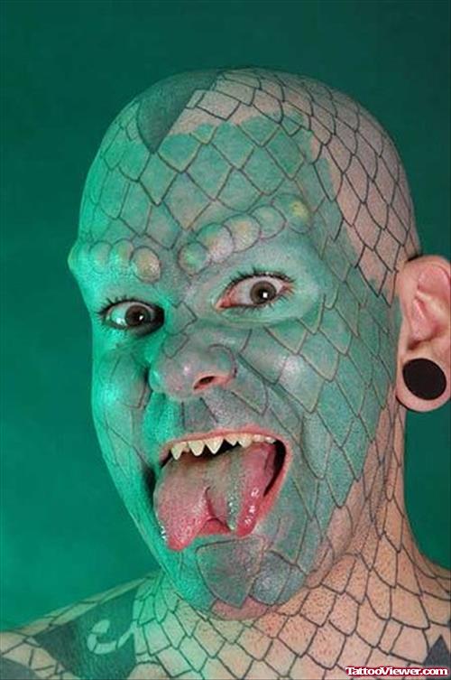 Green Ink Extreme Head Tattoo For Men