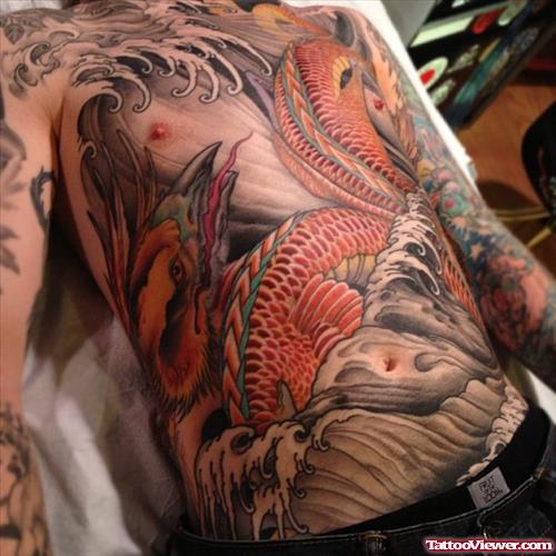 Colored Ink Extreme Fish Tattoos
