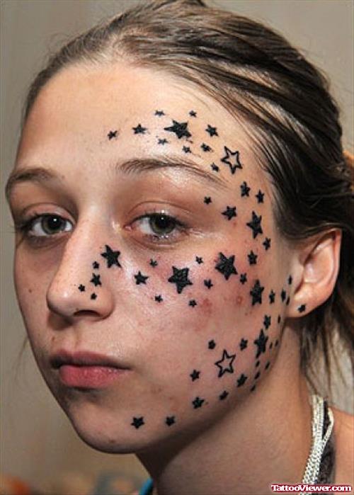 Extreme Stars Tattoos On Girl Face