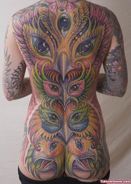 Colored Butterfly Extreme Tattoo On Back
