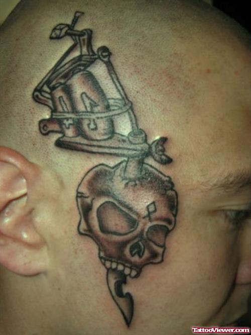 Grey Skull Extreme Tattoo On Head