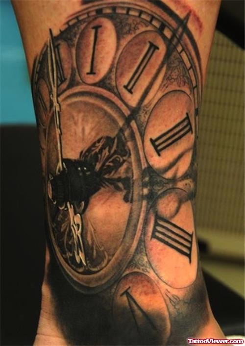 Grey Ink Clock Extreme Tattoo