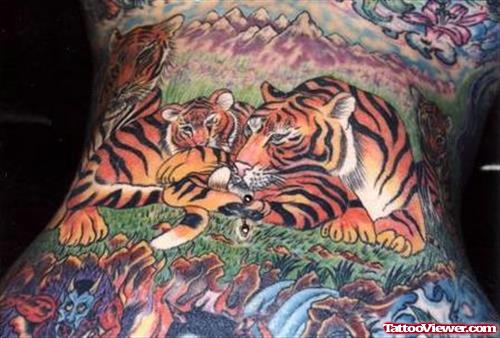 Extreme Tigers Tattoos On Back