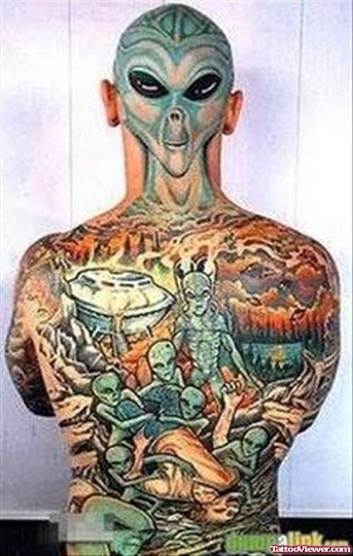 Extreme Alien Tattoo On Back
