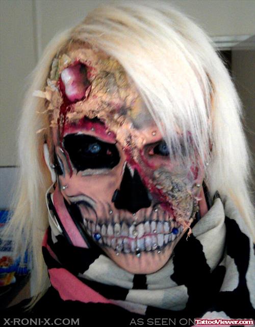 Amazing Extreme Skull Face Tattoo