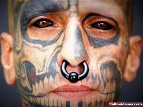 Extreme Skull Tattoo On Face