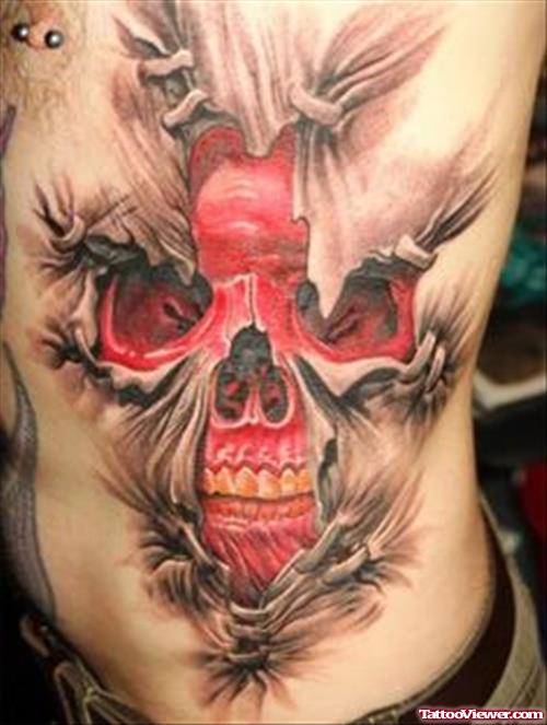 Extreme Ripped Skin skull Tattoo On Side
