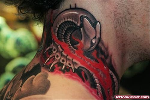 Extreme Dragon Tattoo On Neck