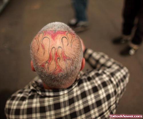 Extreme Flaming Tattoo On Head