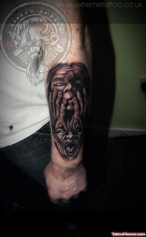 Extreme Demon Tattoo On Left Sleeve