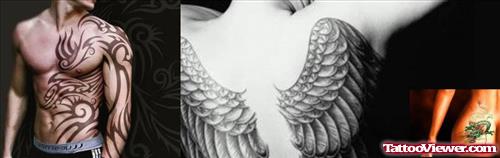 Extreme Tribal And Wings Tattoo