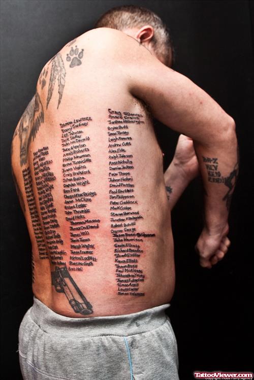 Extreme Script Tattoo On Man Back