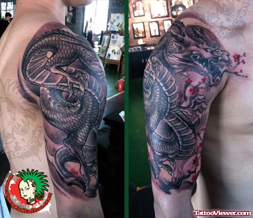 Extreme Japanese dragon Tattoo On Man Half Sleeve