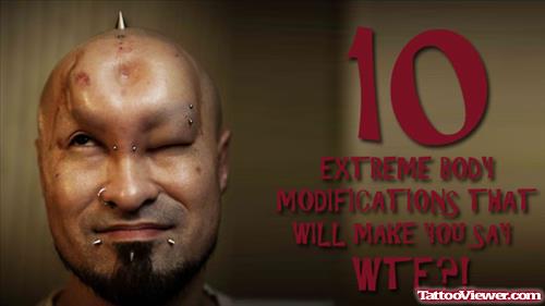 Extreme Implant Tattoo On Man Head