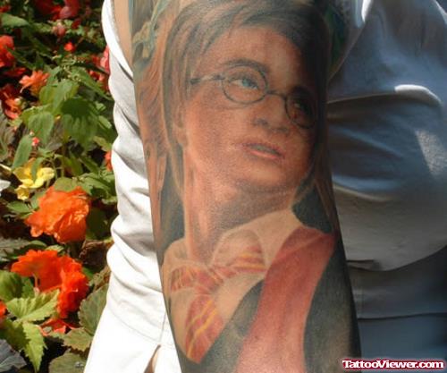 Extreme Harry Potter Tattoo On Right Sleeve