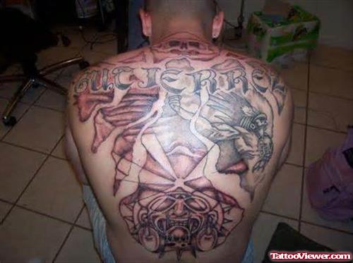 Extreme Grey Ink Demon Tattoo On Man Back