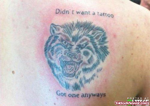 Extreme Angry Wolf Head Tattoo On Back Shoulder