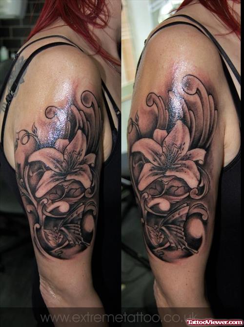 Awesome Grey Ink Extreme Flower Tattoo