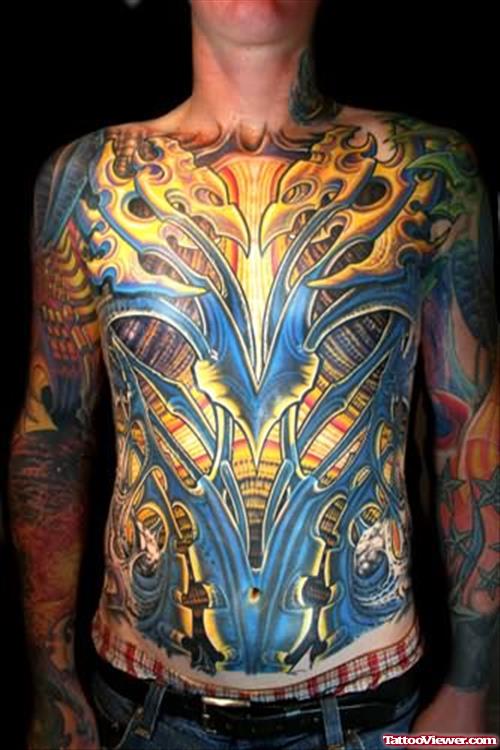 Extreme Yellow And Blue Tattoo