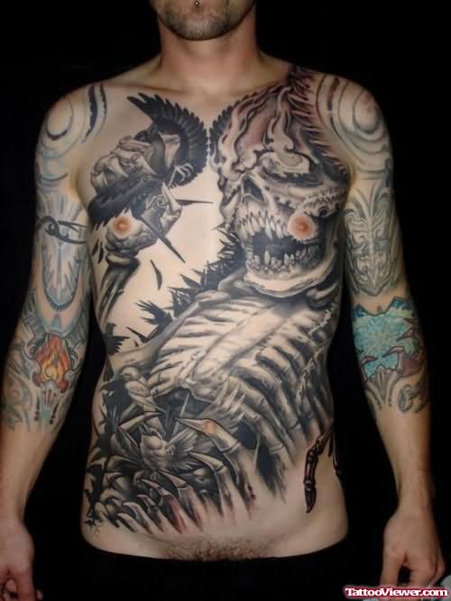 Extreme Scary Tattoo On Chest