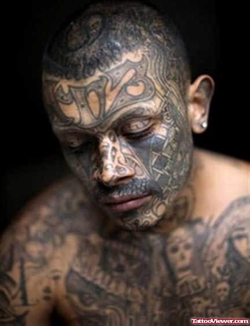 Gang Extreme Tattoo On Face