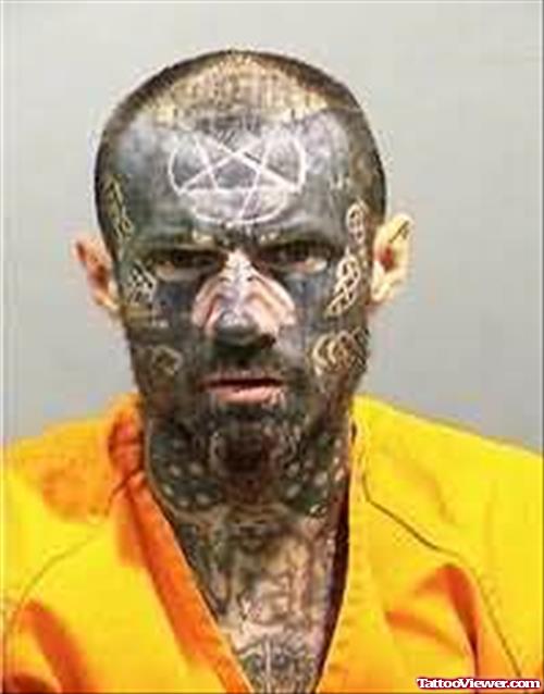 Extreme Black Tattoo On Face