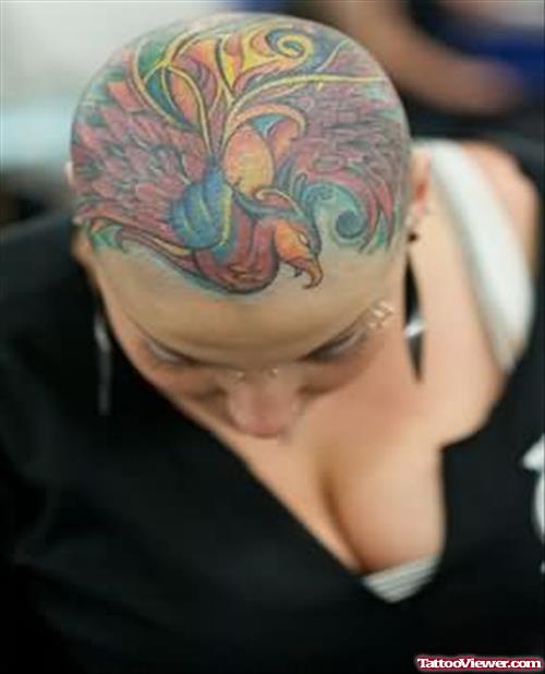 Extreme Peacock Tattoo On Head