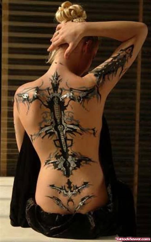 Extreme Sword Tattoo On Back