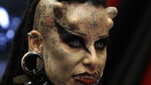 Extreme Vampire Face Tattoo For Girls