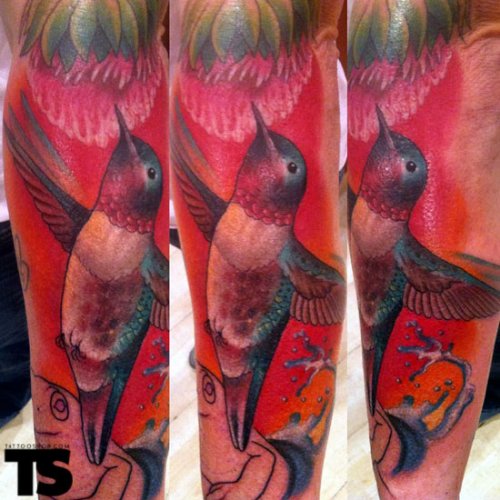 Extreme Flying Bird Colored Tattoo