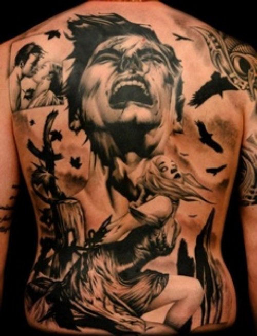 Extreme Black Ink Tattoo On Back