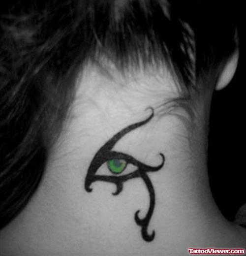 Tribal Eye Tattoo On Back Neck