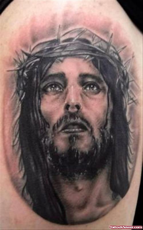 Jesus Head With Small Eyes Tattoo