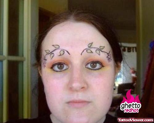 Leaves Tattoos On Girl Eyebrows