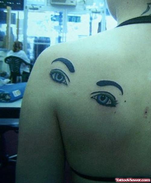 Eye Tattoos On Girl Left Back Shoulder