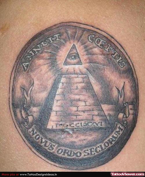 Grey Ink Pyramid Eye Tattoo