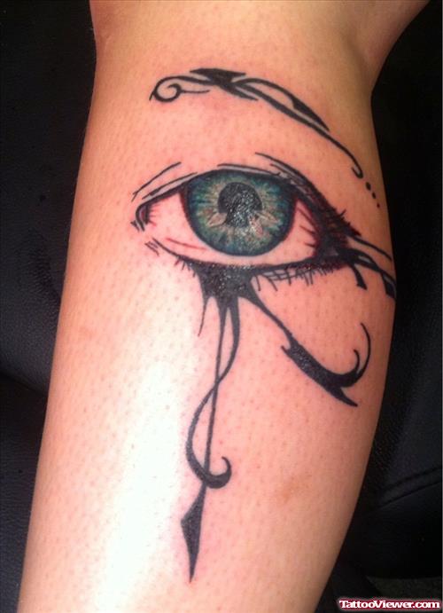 Awesome Colored Eye Tattoo On Leg
